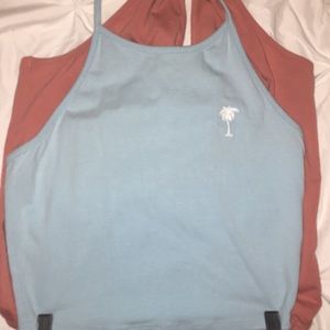 Baby blue halter palm tree crop top